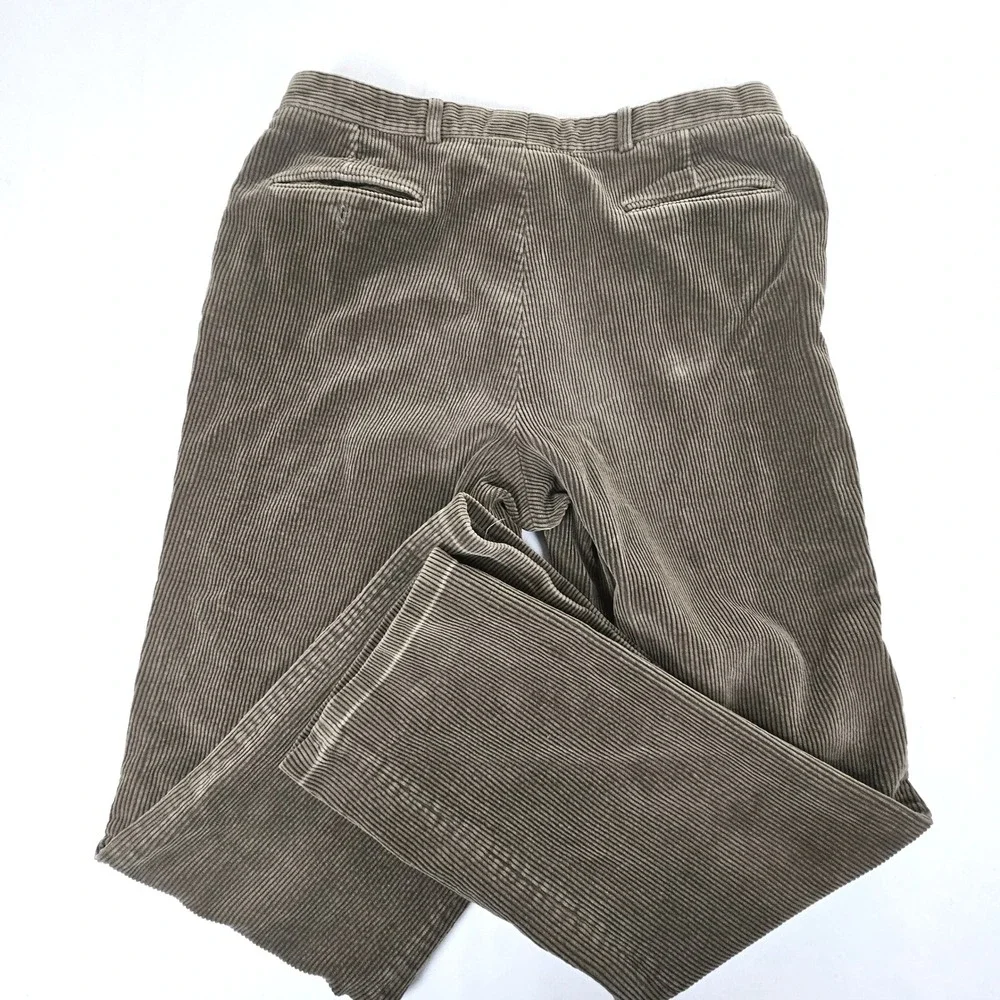 Orvis Mens Corduroy Pants 36 Brown Wide Wale Leather Trim Made in USA Trousers